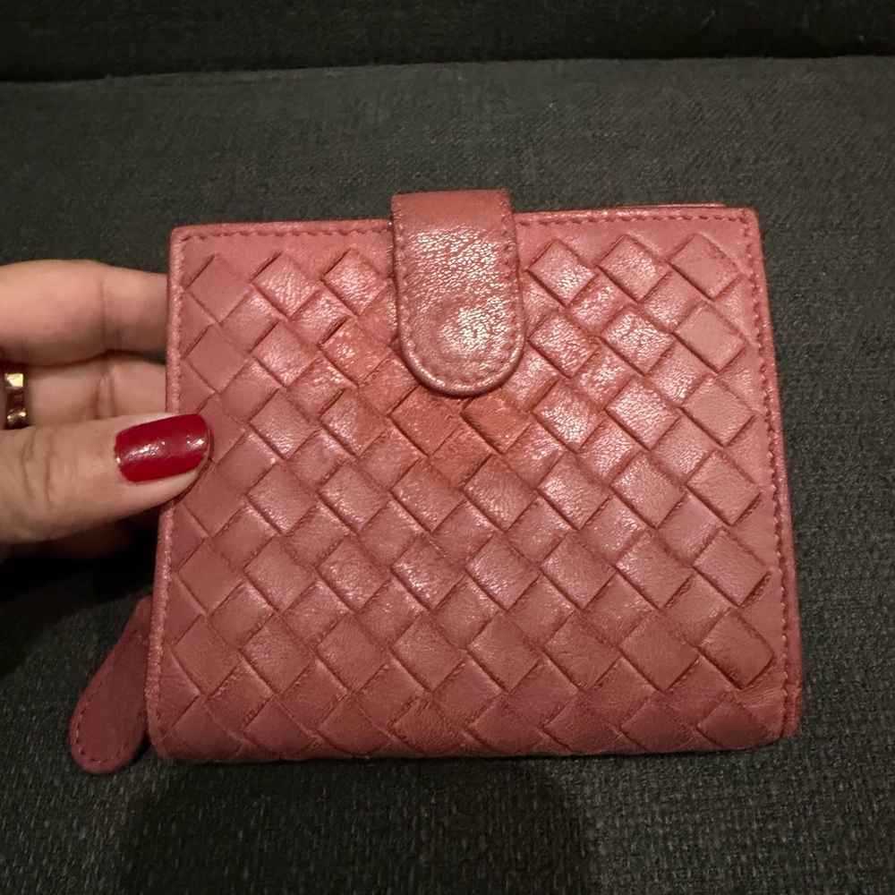 Bottega Veneta Pink Woven Leather Wallet